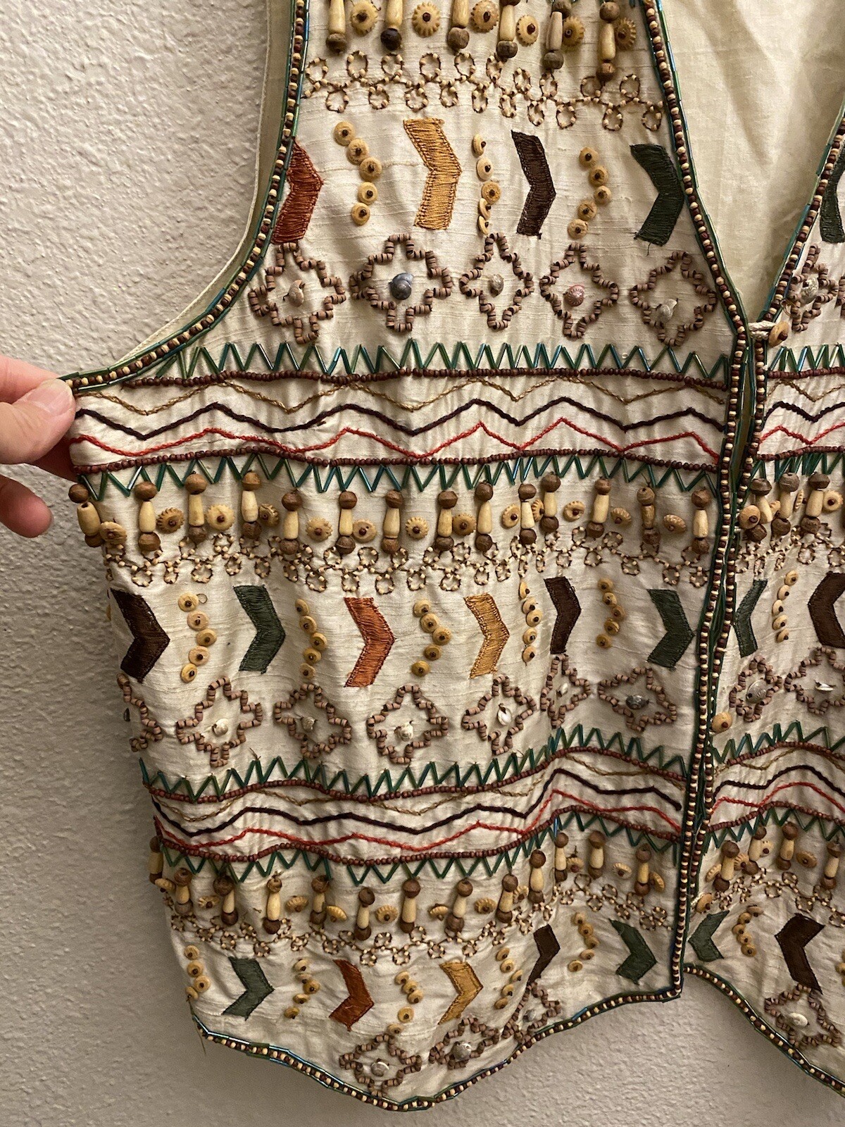 VTG Rafaella HIPPIE Boho VEST Wood Shell Beads Tribal Western 60s 70s Sz 1X RARE