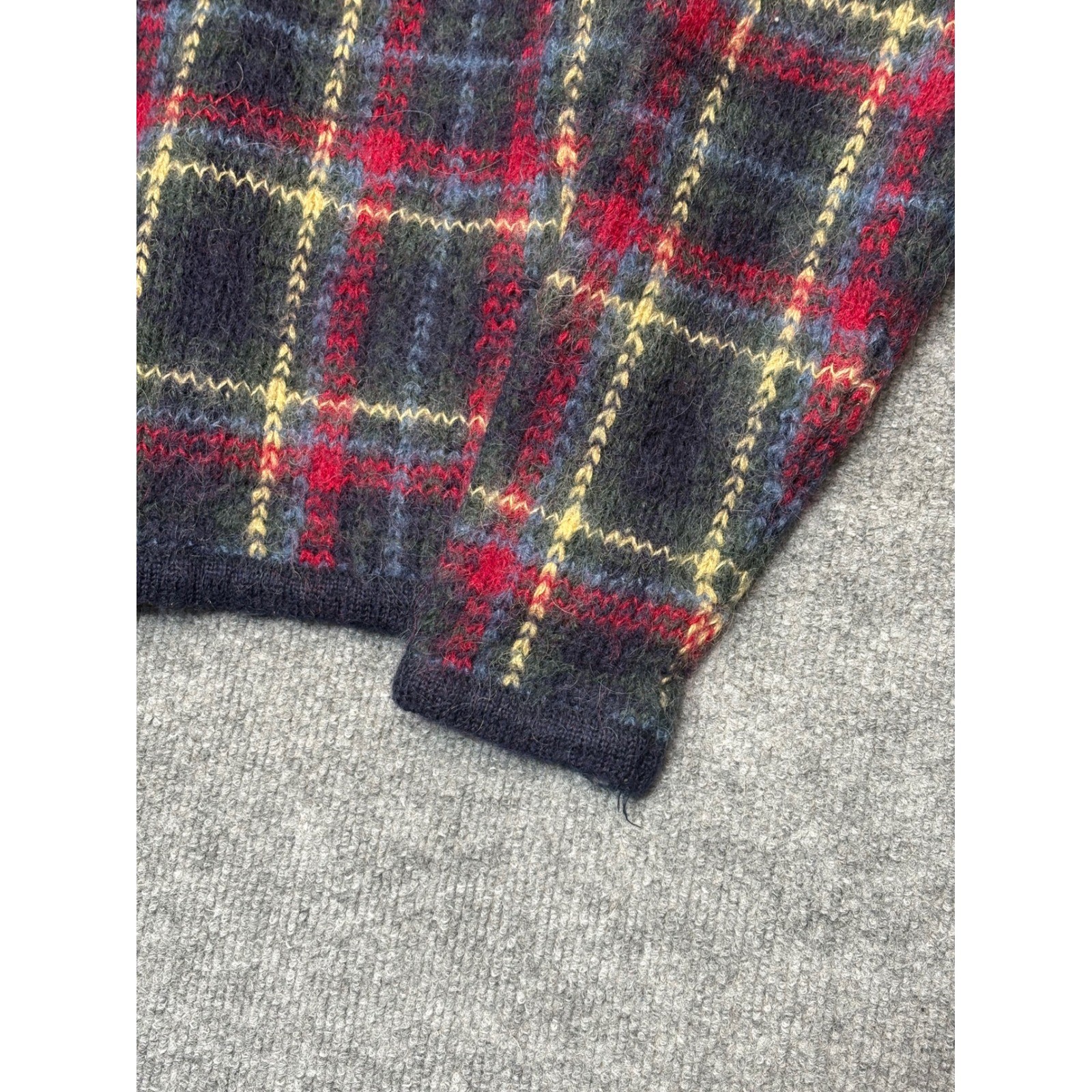 Vintage Paul Harris Design Mohair Blend Plaid Zip Up Cardigan Sweater Medium