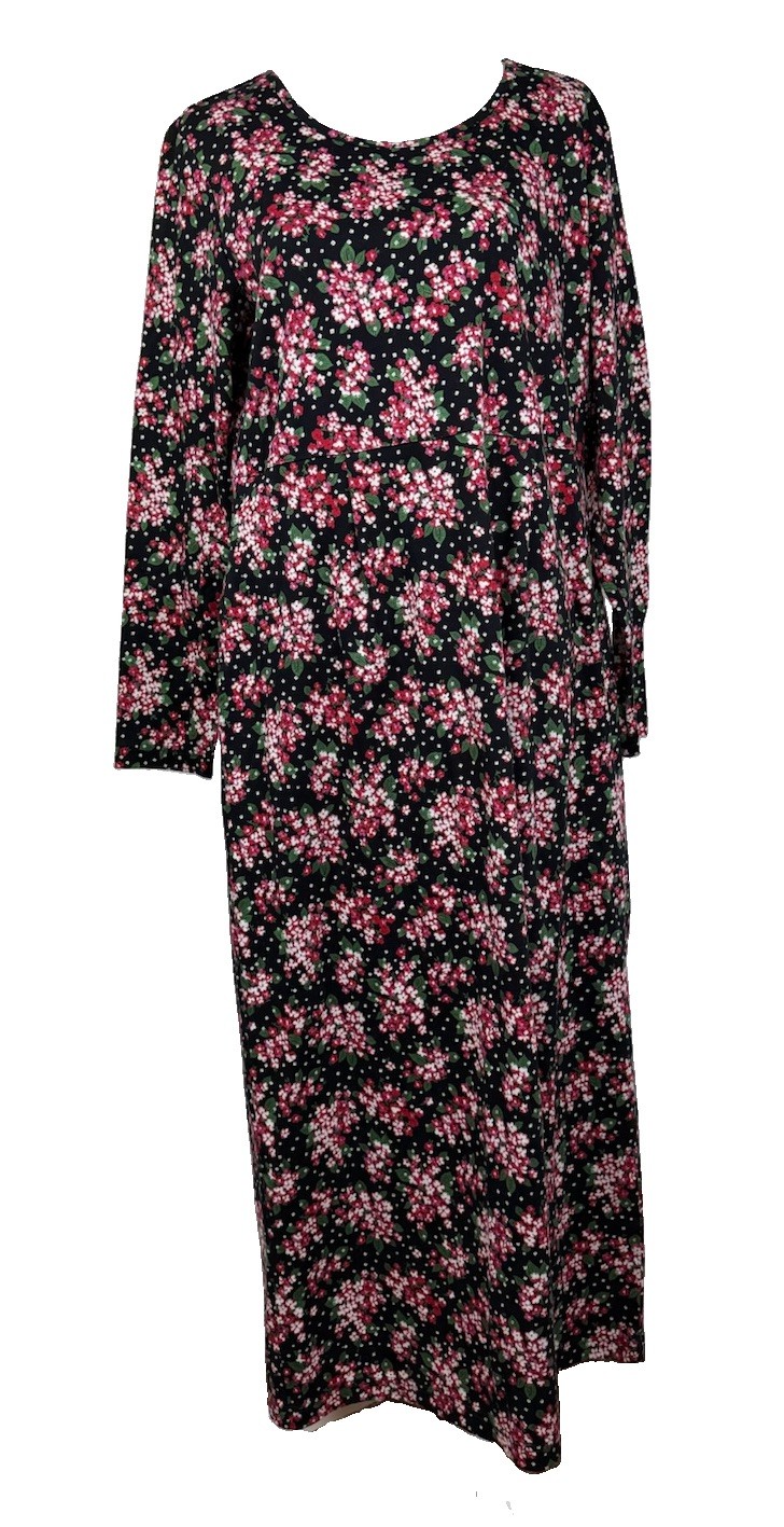 VTG Hanna Anderson Pink Floral Midi Dress Women L Long Sleeve USA Pockets Modest