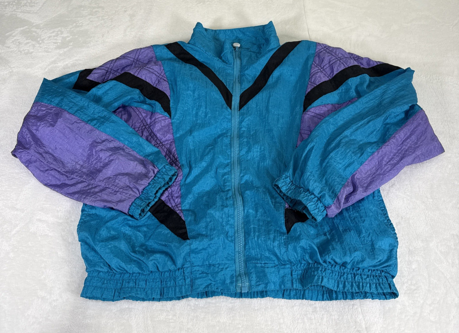 Vintage 80s Olympic Exposure Colorblock Windbreaker Size Medium Turq/Prpl/Black