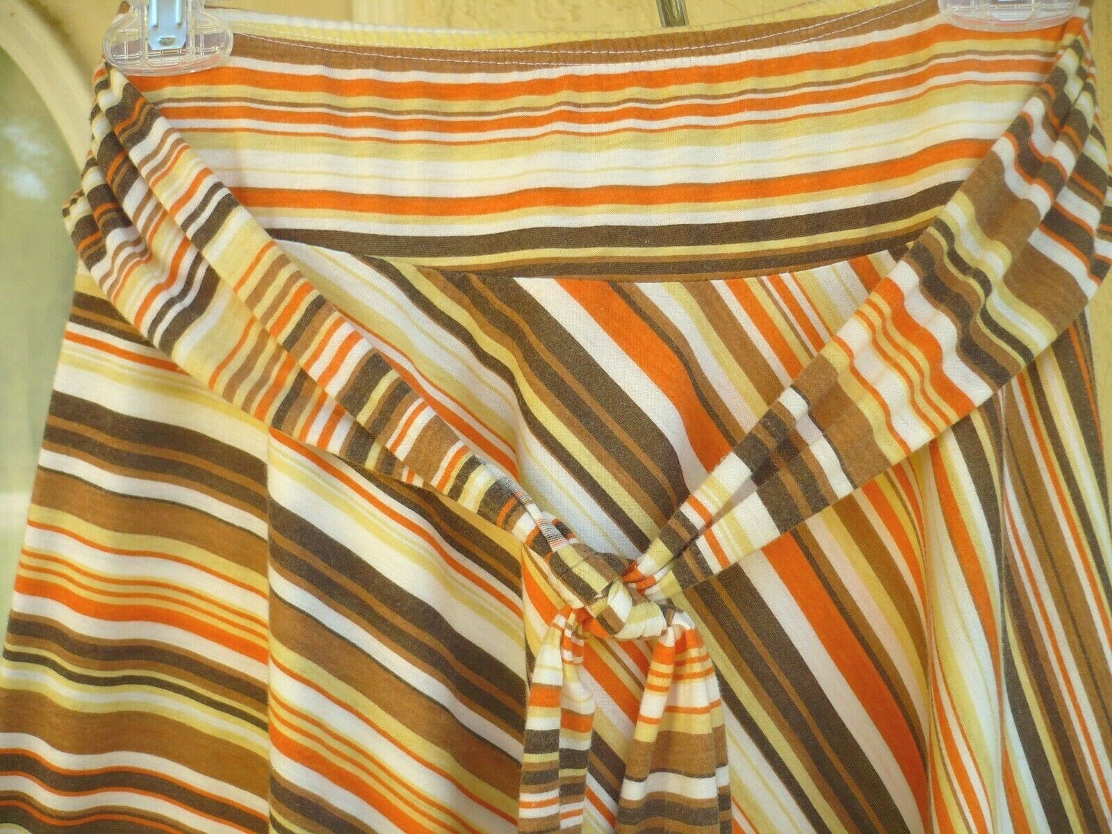VTG JULIES CLOSET S M ORANGE BROWN STRIPED HIPPY TIE BELT SKATER SOFT SKIRT LADY