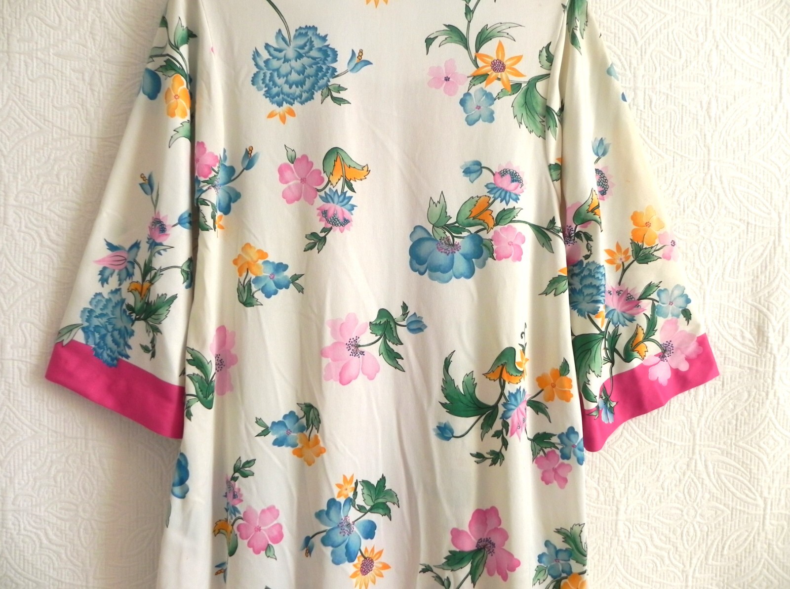 Vtg Evelyn Pearson Robe/Cover-Up Maxi 1/2 Zip Pockets Floral 3/4 Sleeve Size M
