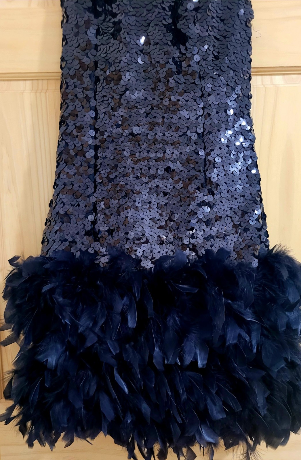 VTG 80s John Charles Strapless Sequin Feather Flapper Dress US 6 Gatsby