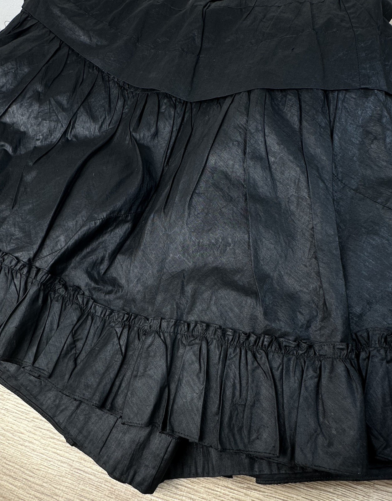 Antique Victorian Black Polished Cotton Petticoat Ruffle 31″ Waist Vintage 1890s