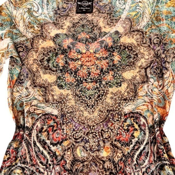 🎨DEADSTOCK Y2K EURO STYLE Stained Glass INTRICATE Bling Top – XL (Fits M/L)