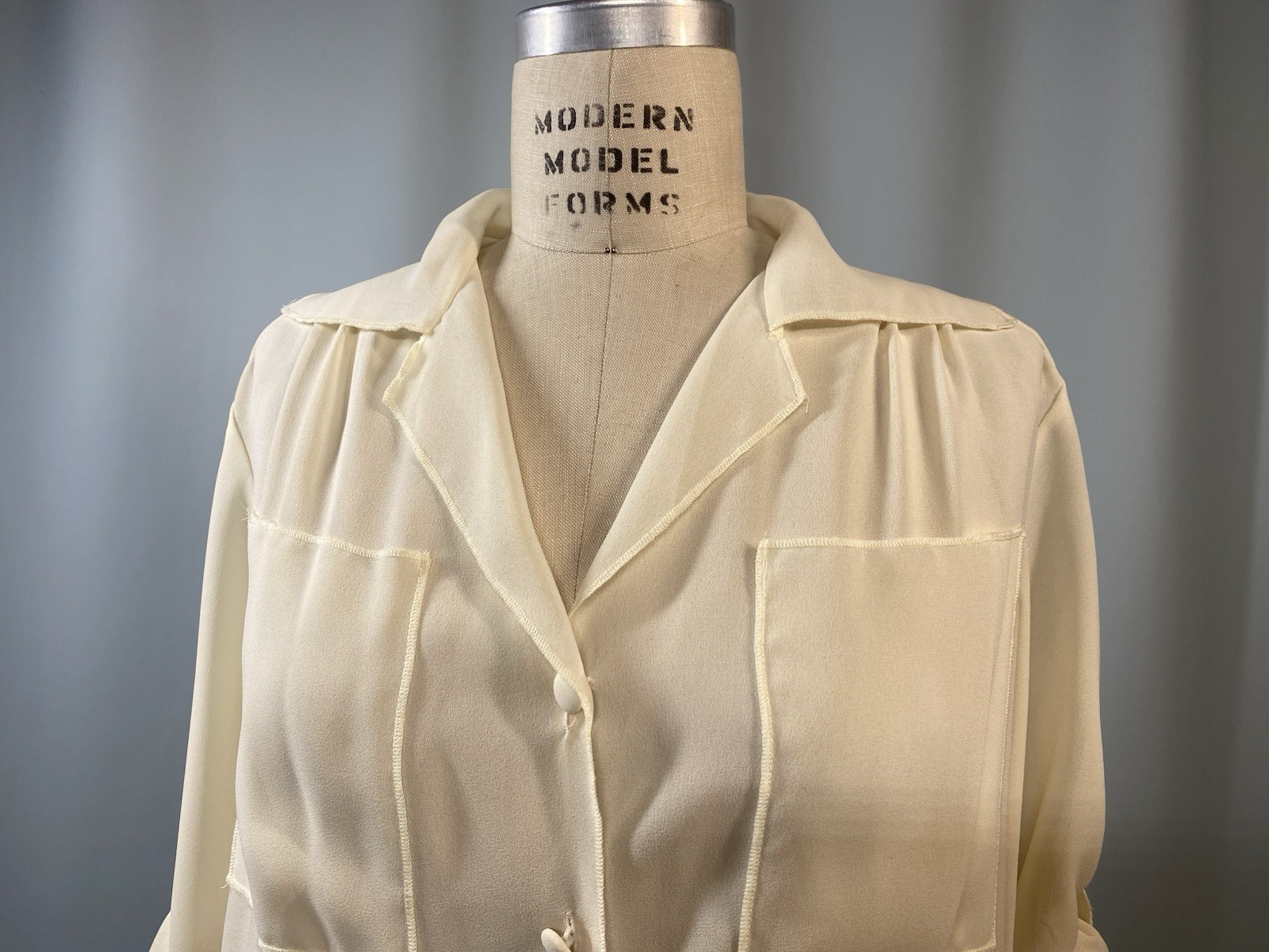 Vintage Dress SIZE 11/12 LARGE ivory white georgette chiffon DIDA 70s 80s sheer