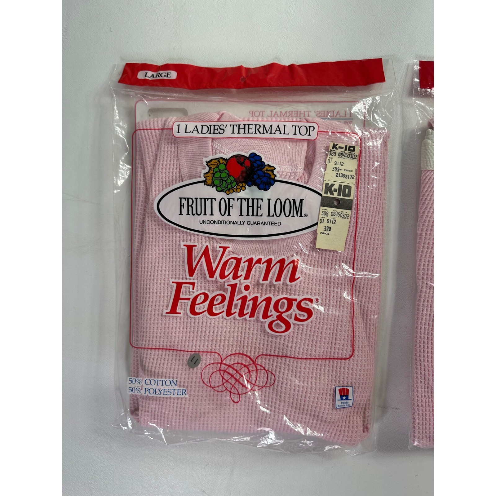 Vintage Fruit of the Loom Warm Feelings Pink Thermal Set Top L Bottom XL USA NIP