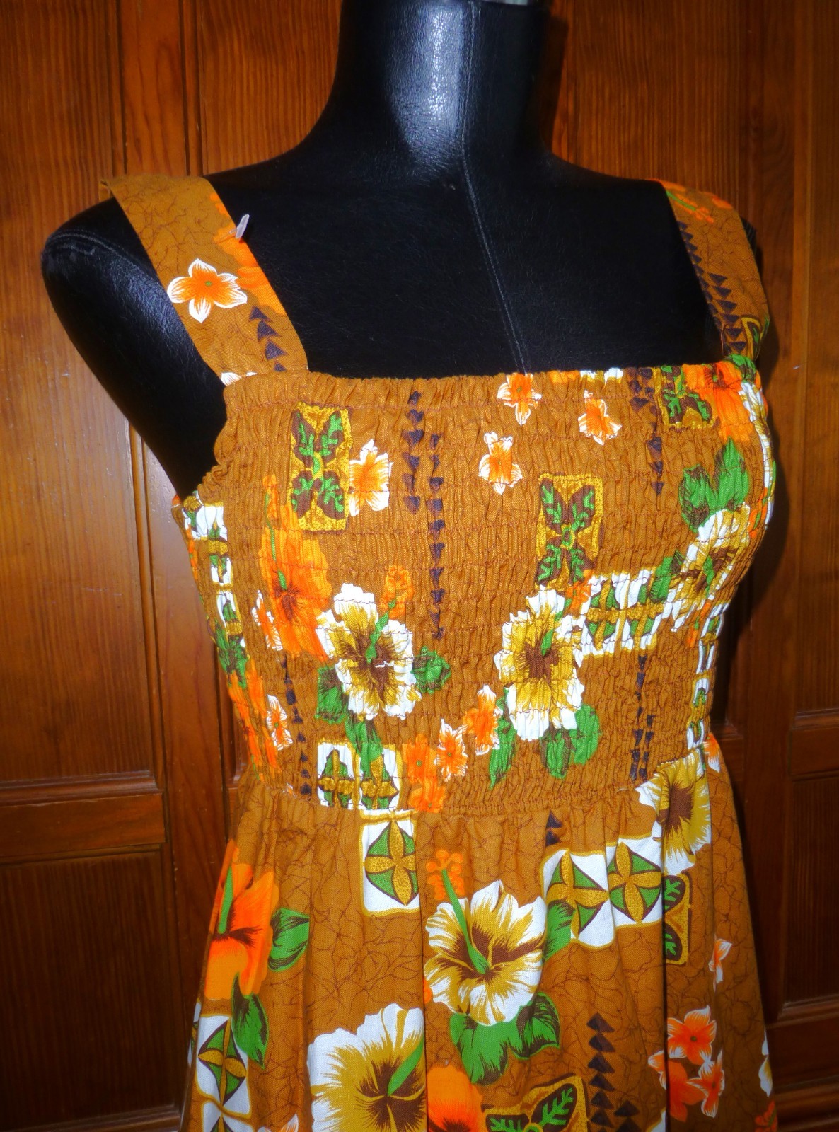 Vtg ROYAL Hawaiian Floral Cotton Polynesian wedding Party Midi Sun DRESS Sz L