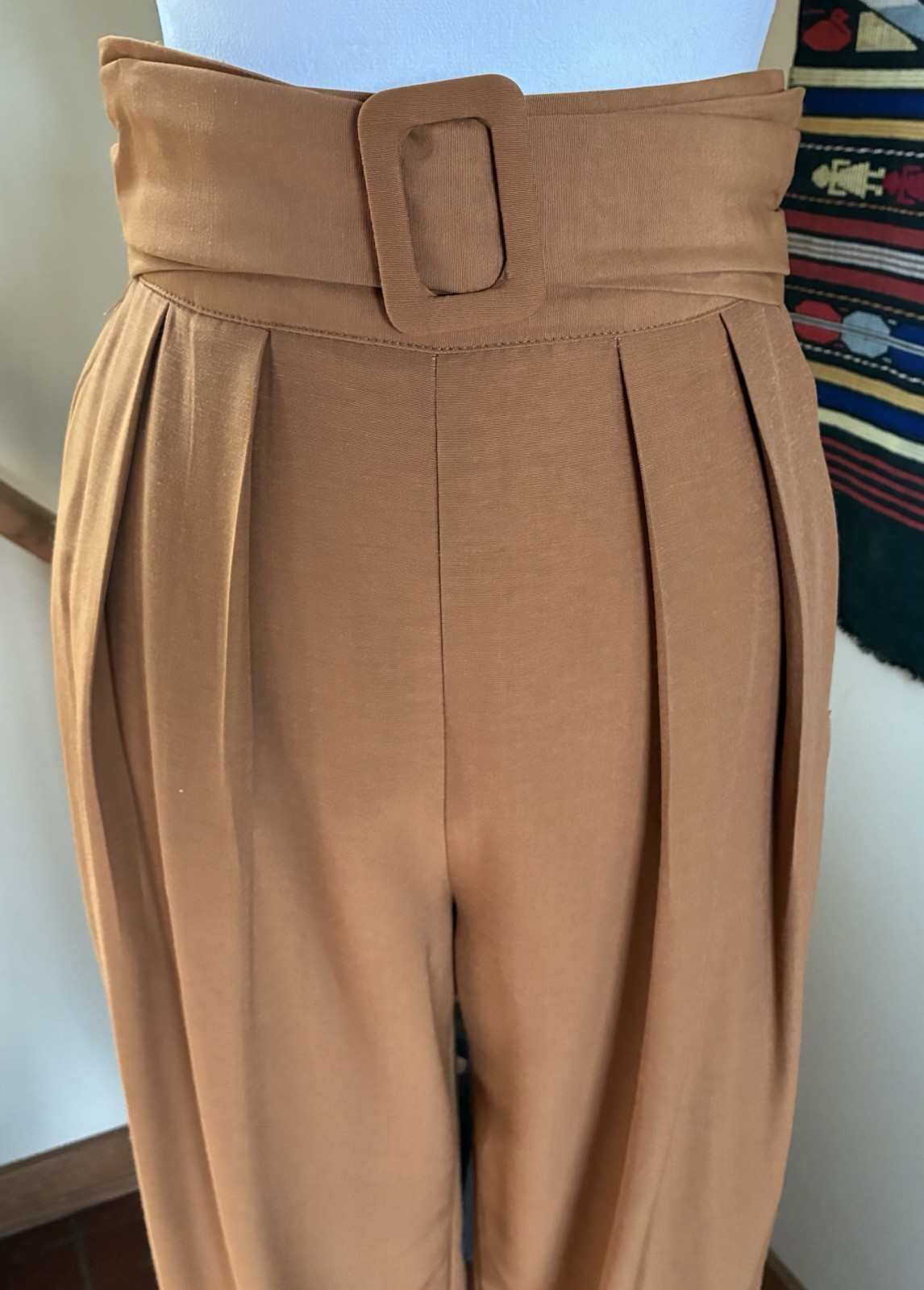 Vintage 90s Tarazzia Brown Pleated High Waisted Tapered Rayon Pants size S