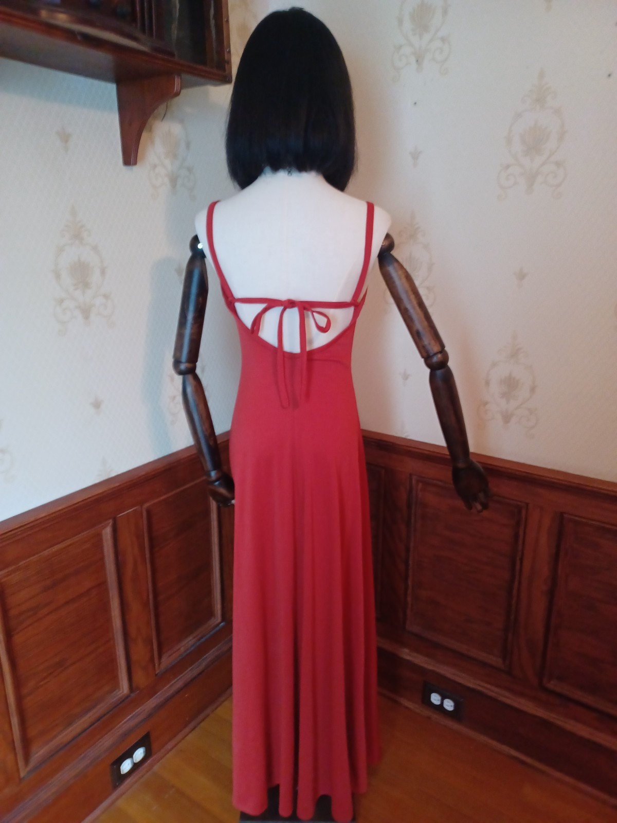 Vintage 1970s Orange-Red Strappy Disco Maxi-dress