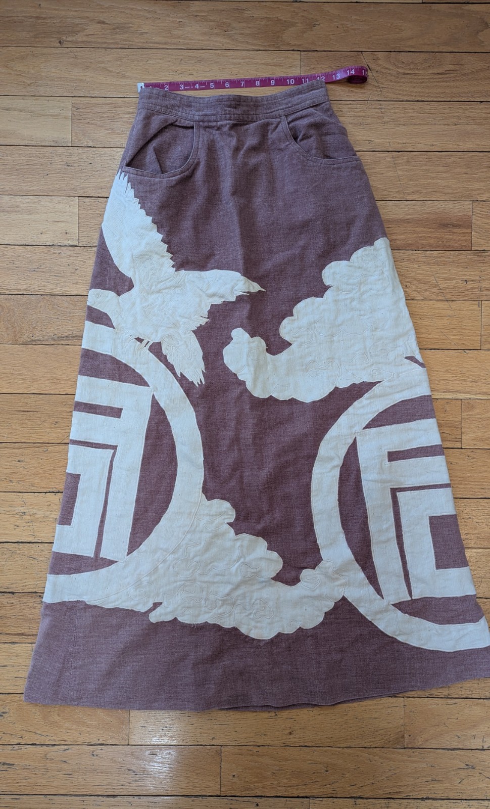Vintage Boho Artisan A-Line Long Skirt Applique Embroidery Women’s 24