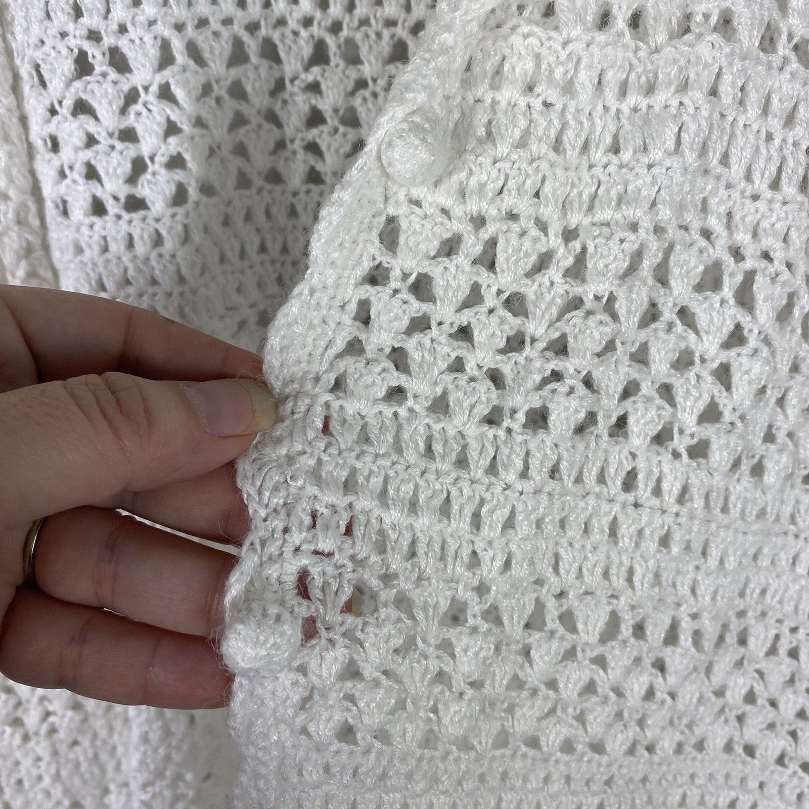 Vintage Crochet Top Button Cardigan 3X White 90s Y2K Boho Festival Cottagecore