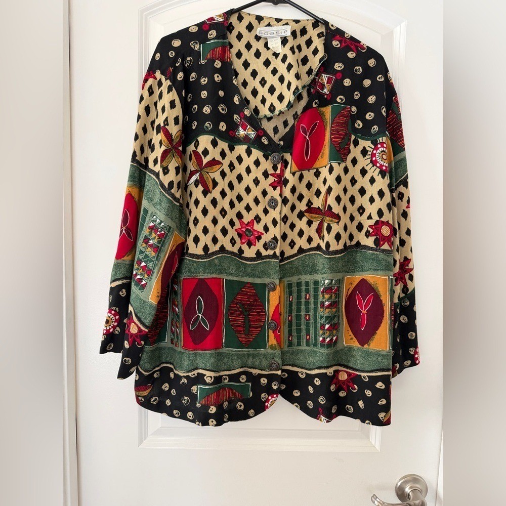 Patch Work Artsy Chic Box’s Shape Vintage GOSSIP 22W Button-Up Blouse