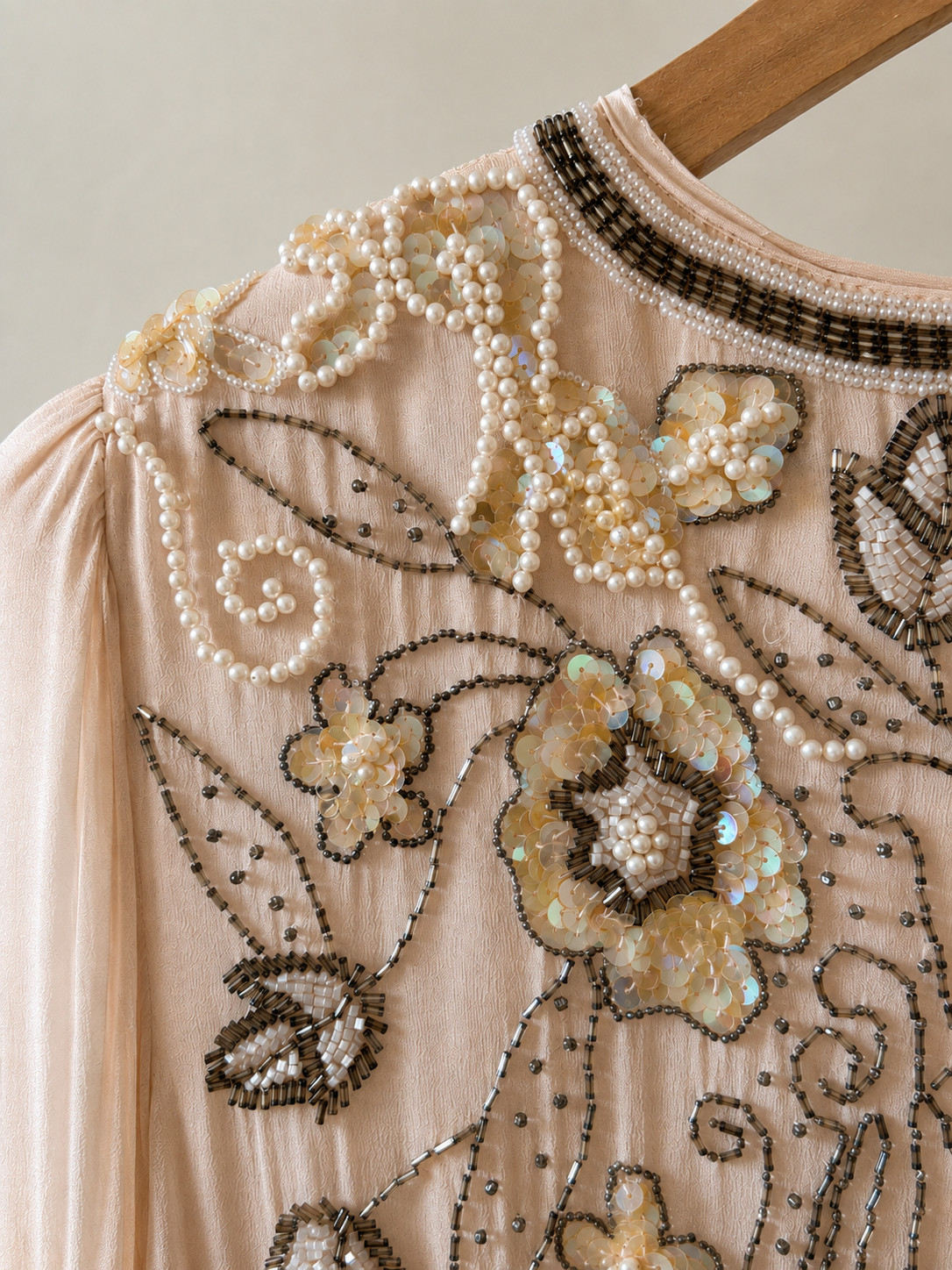 Vintage Lite Nite Line Silk Beaded Sequin Evening Dress Blush Pink Size 6