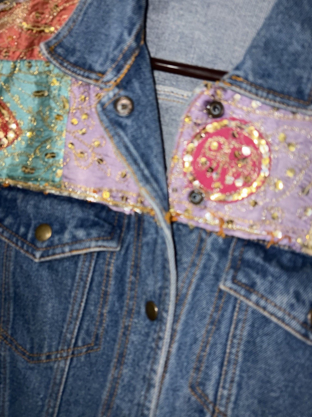 Vintage Passports Pier 1 Imports Boho Denim Jacket Womens Modern Large L Silk