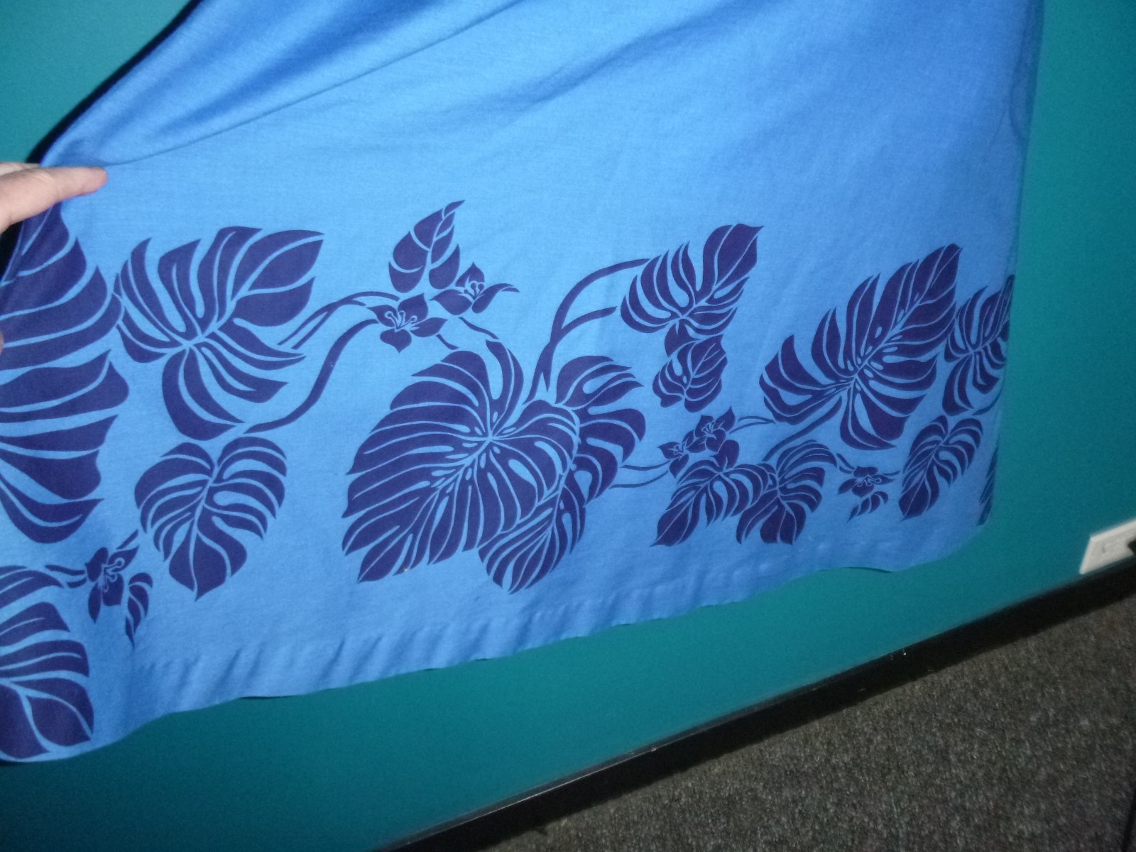 Vtg 70s Sand Pebble Hawaii Sundress 2 Tone Blue Tropical Foliage Sz S/M