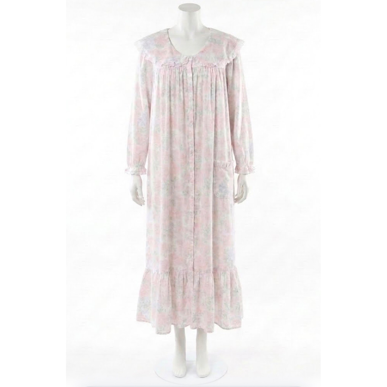 Vtg 90s Eileen West for Queen Annes Lace Floral Cotton Nightgown Ruffle Dress Sm