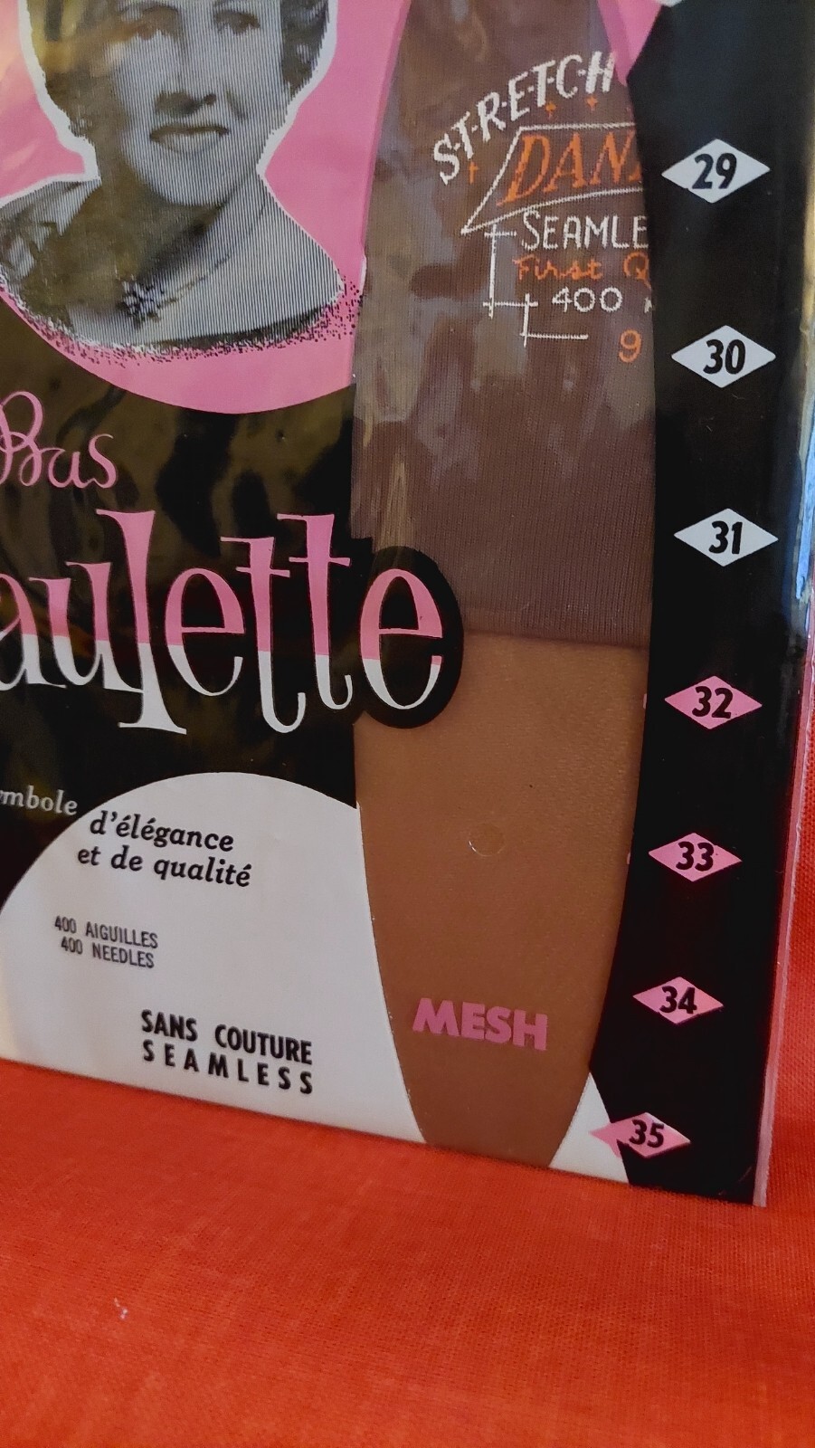 Vintage Pantyhose VERY RARE Les Bas Paulette Stockings Color Suntan Size 9 BOTW1