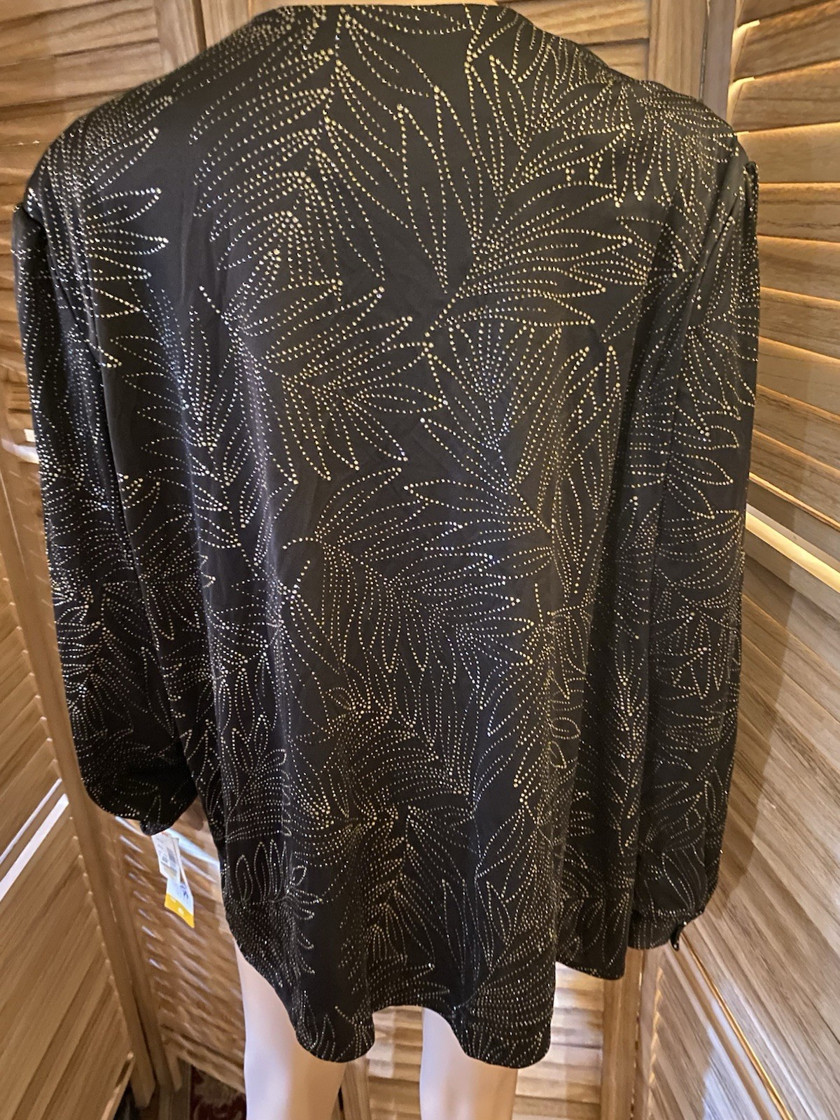 Style Trix Women’s Plus Size 42 Button Up Blouse Black & Silver VINTAGE NWT
