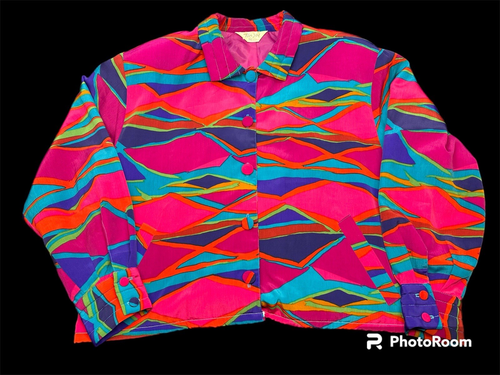 80s Tan Jay Bold Bright Multicolor Print Vintage Jacket