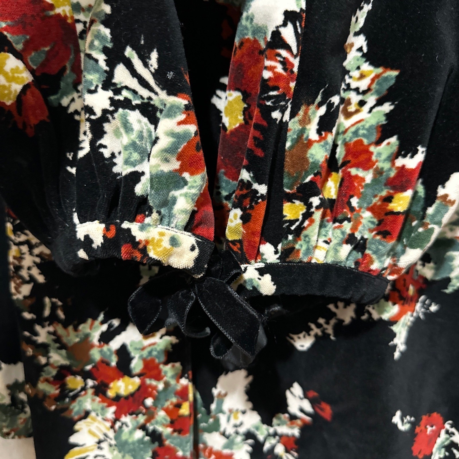 Kenzo Jeans Vintage Floral Velvet Button Up Jacket Black Size EU 38