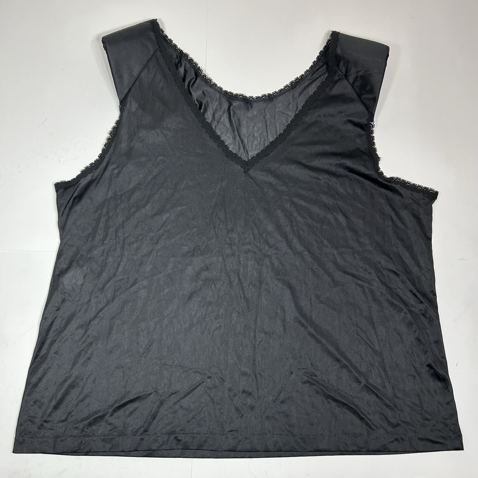 Vtg Jenelle Of California Lingerie Black Padded Shoulder Tank Top Lace Sz 4X USA