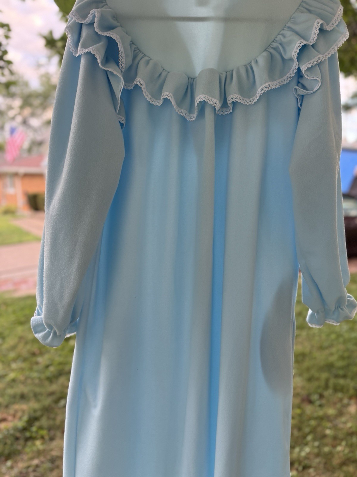 Maggie And McQuade Vintage Baby Blue Long Nightgown With Butterflies Embroidered