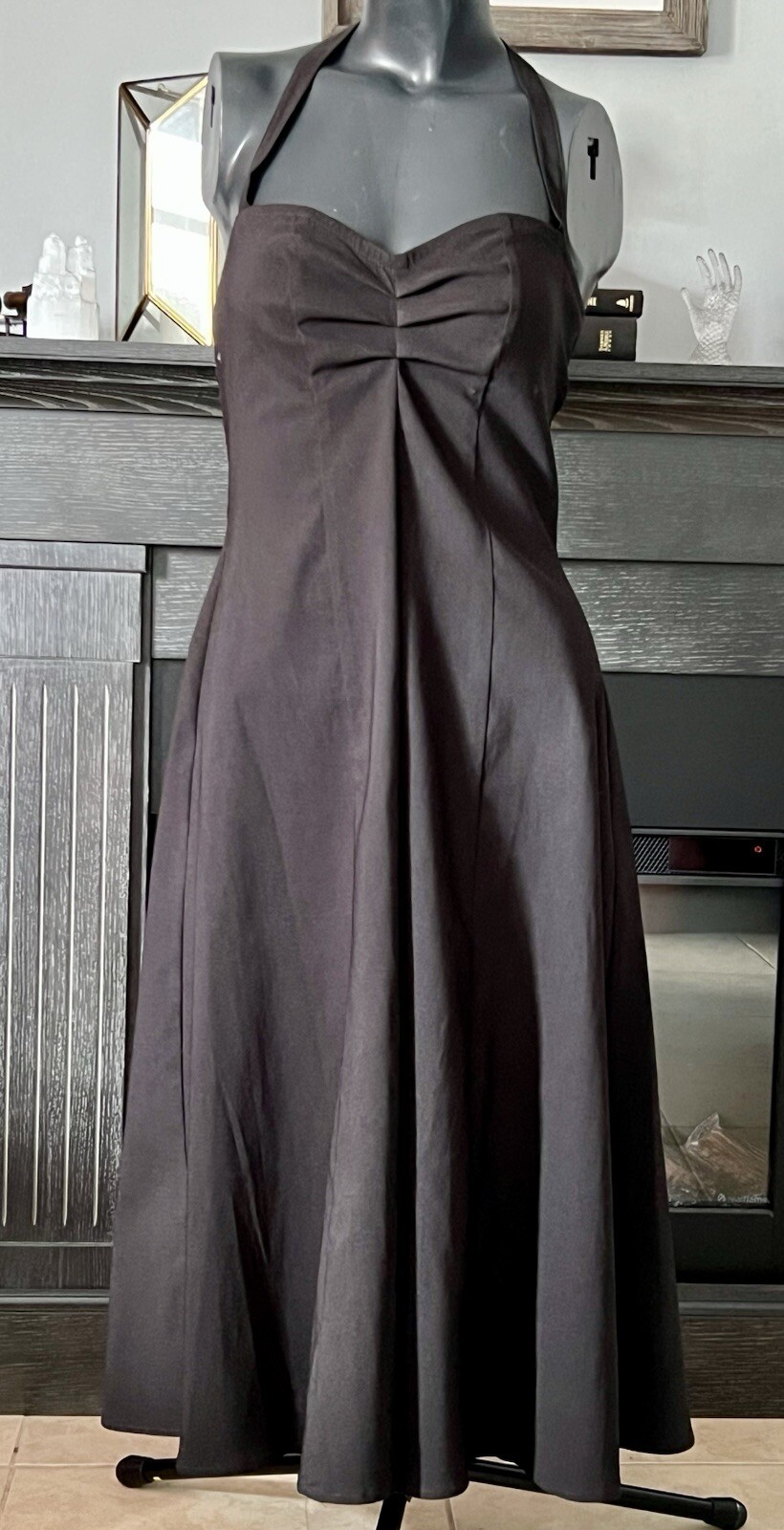 Vintage Stop Staring 50s Inspired Black Pinup Halter Swing Dress, M, USA