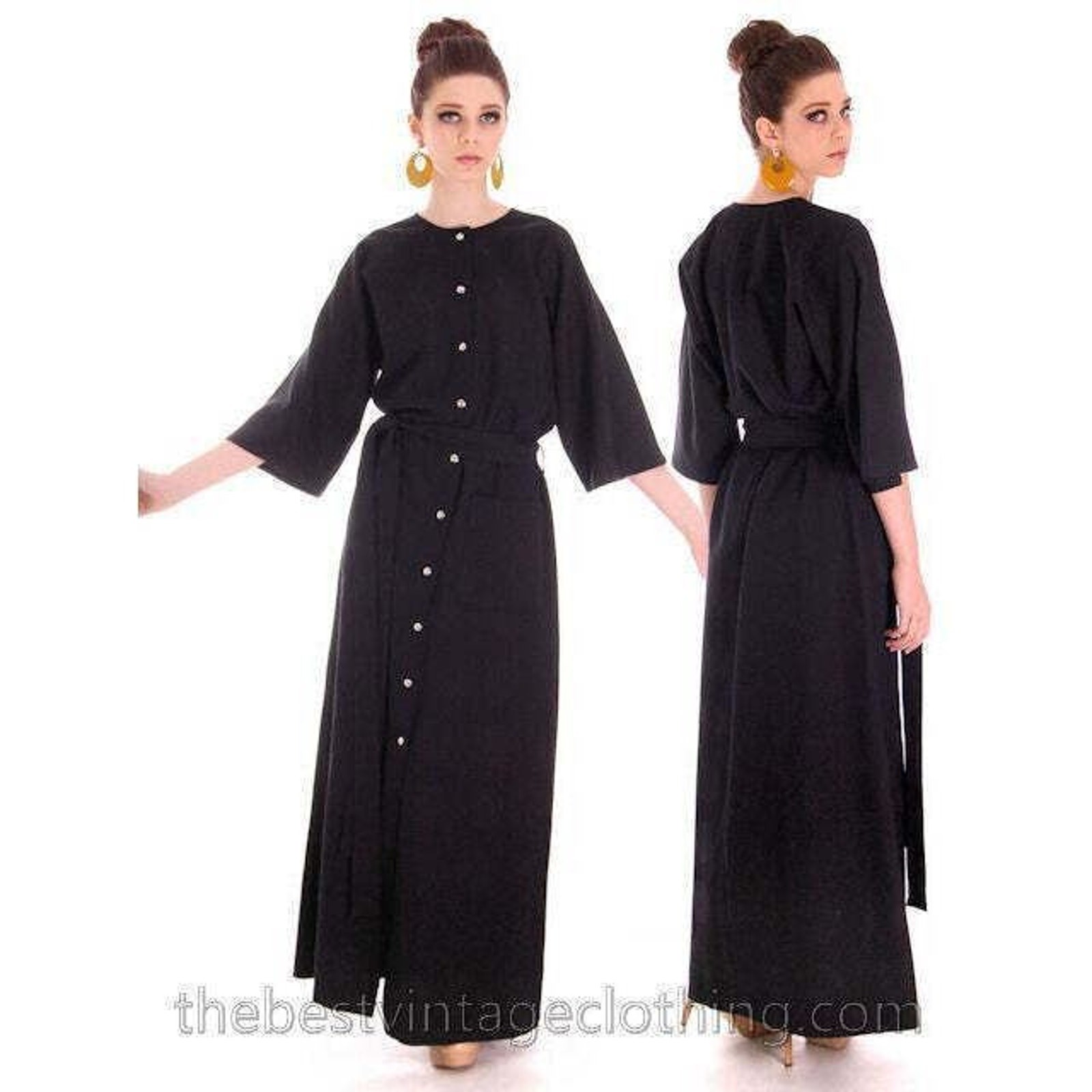 Vintage Rare Vuokko Black Circle Motif Finest Wool Voile Maxi Dress 1970s M 38