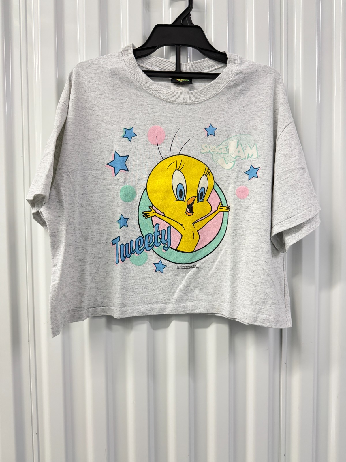 Vtg 1996 Space Jam Tweety Bird Crop Tee Warner Bros T-Shirt Womens M USA 0149