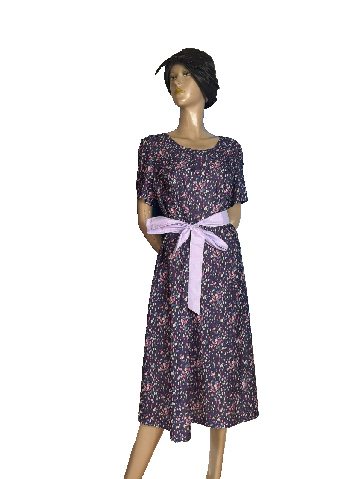 Original 60s Twiggy Vintage Dress A-Line Jersey Bubble Print Midi Size 42 44