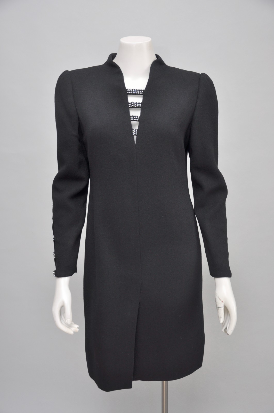 Vintage 1980s Black Rhinestone Cutout Dress V Neckline Party Cocktail XS-M