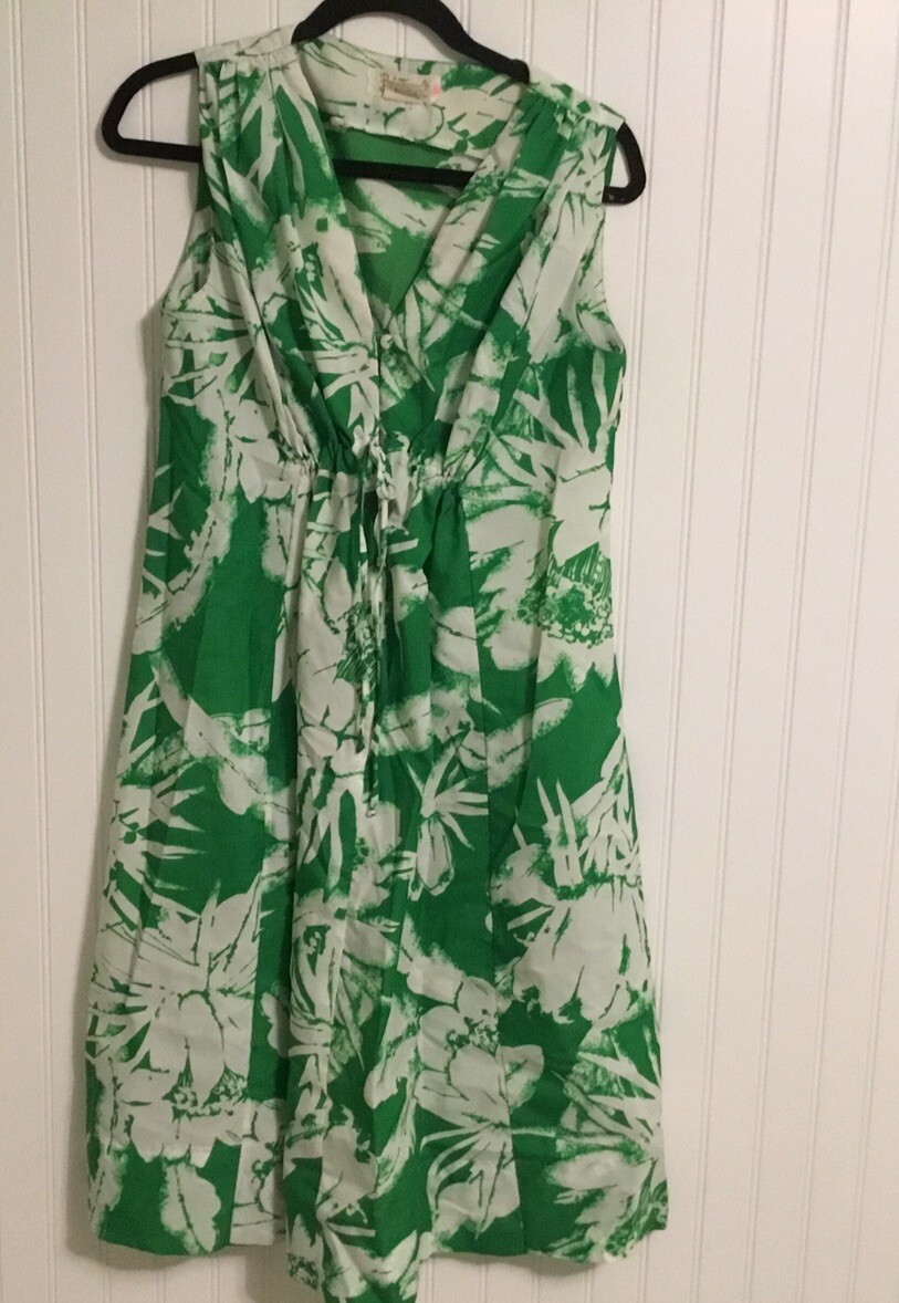 Vintage B Altman Fifth Avenue New York Size 12 Sleeveless Dress Green/white