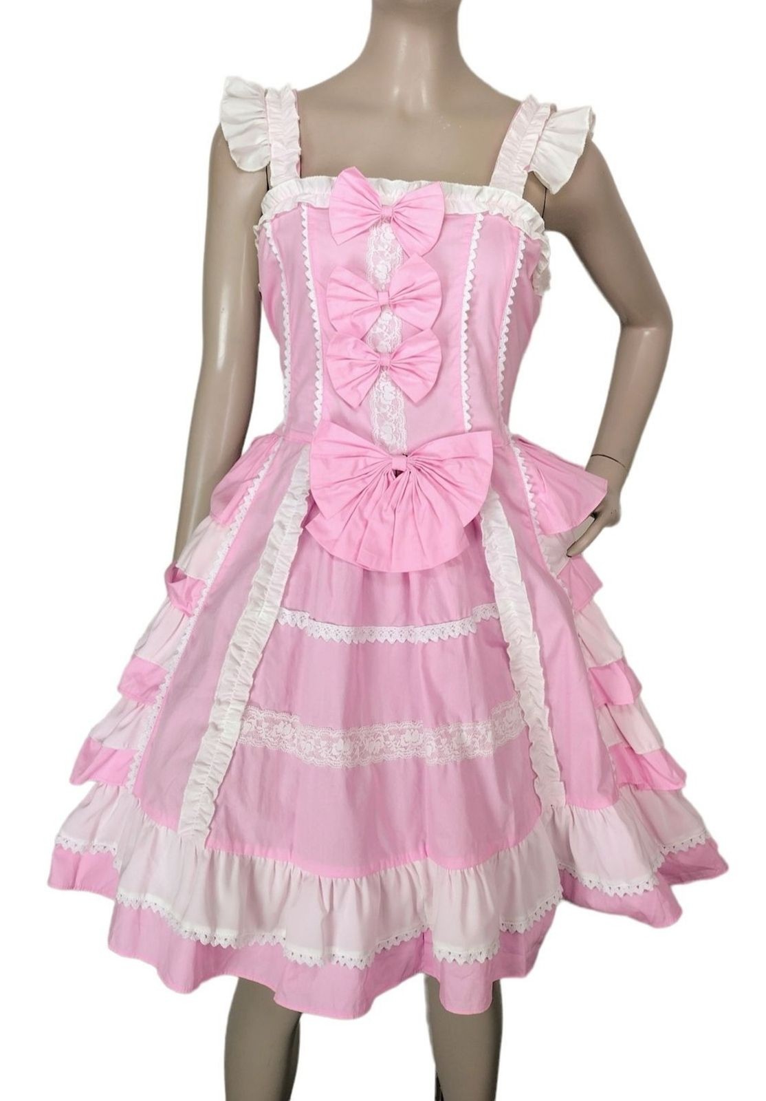 VTG 90s Lolita Bows Ruffles Lace Corset Princess Palace Fairycore Pink Dress