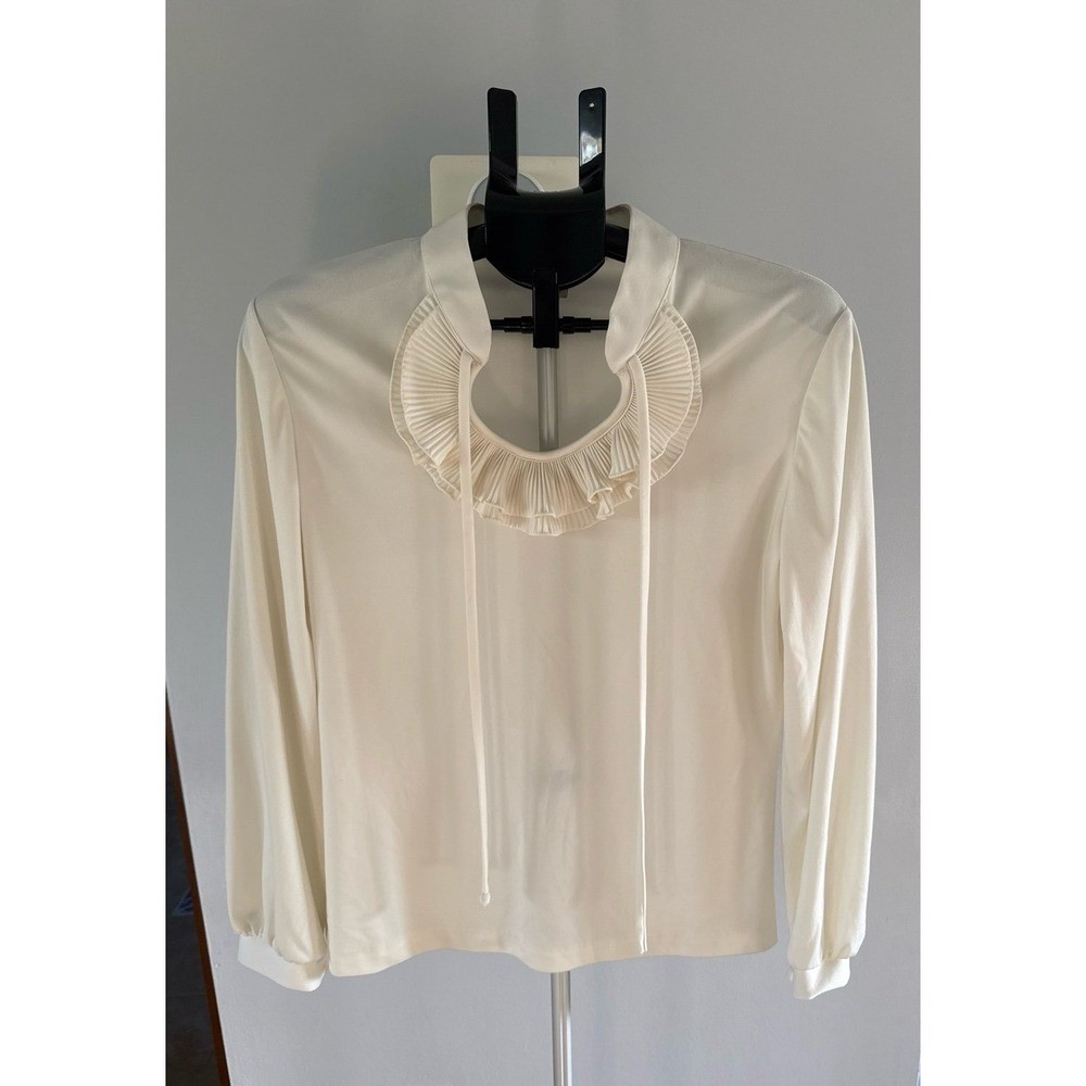 VTG Mardi Modes Women’s Pleated Ruffle Neckline Long Sleeve Blouse Size 16