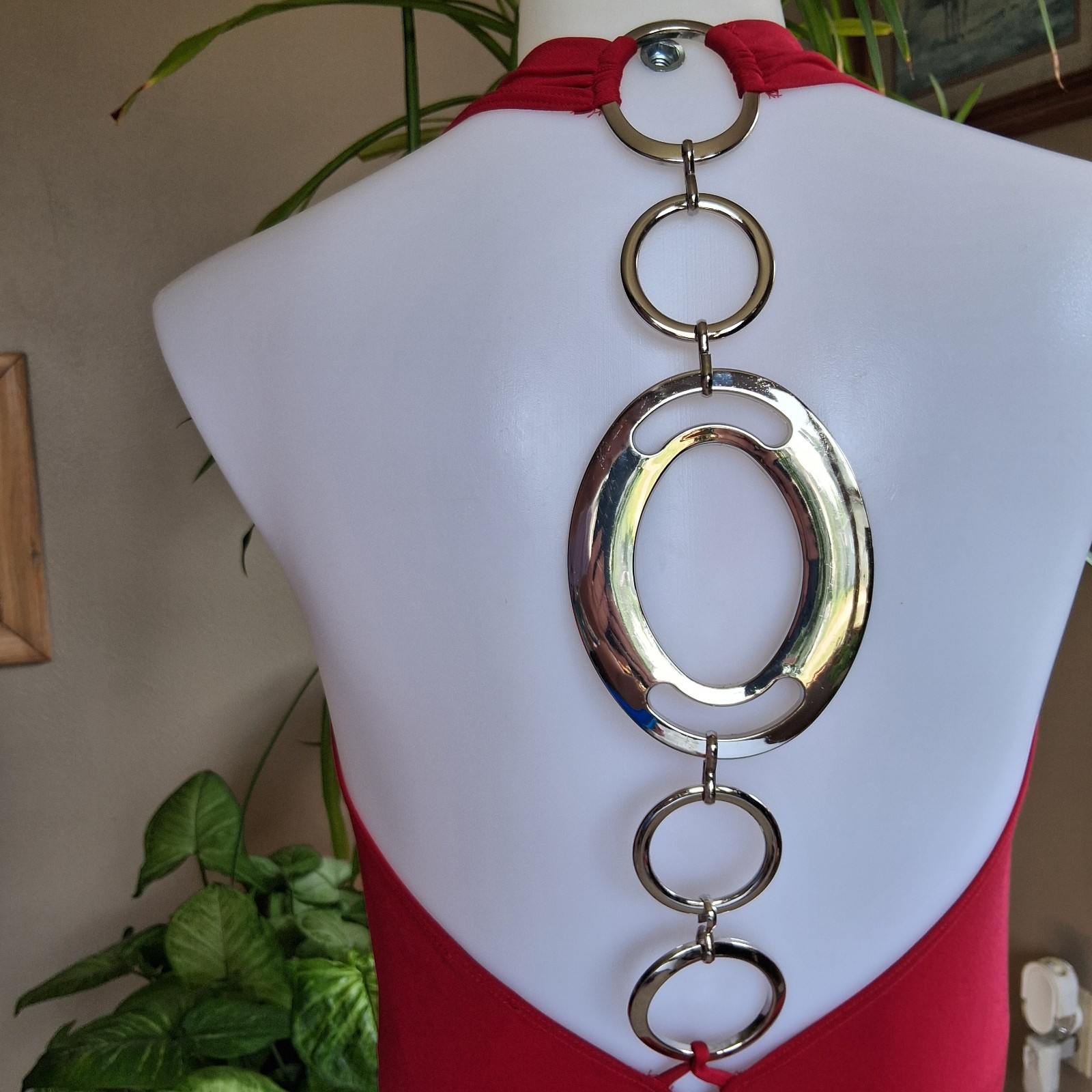 Vintage Y2K Frederick’s Hollywood Red Halter Dress Open Back Clubwear Glam L USA