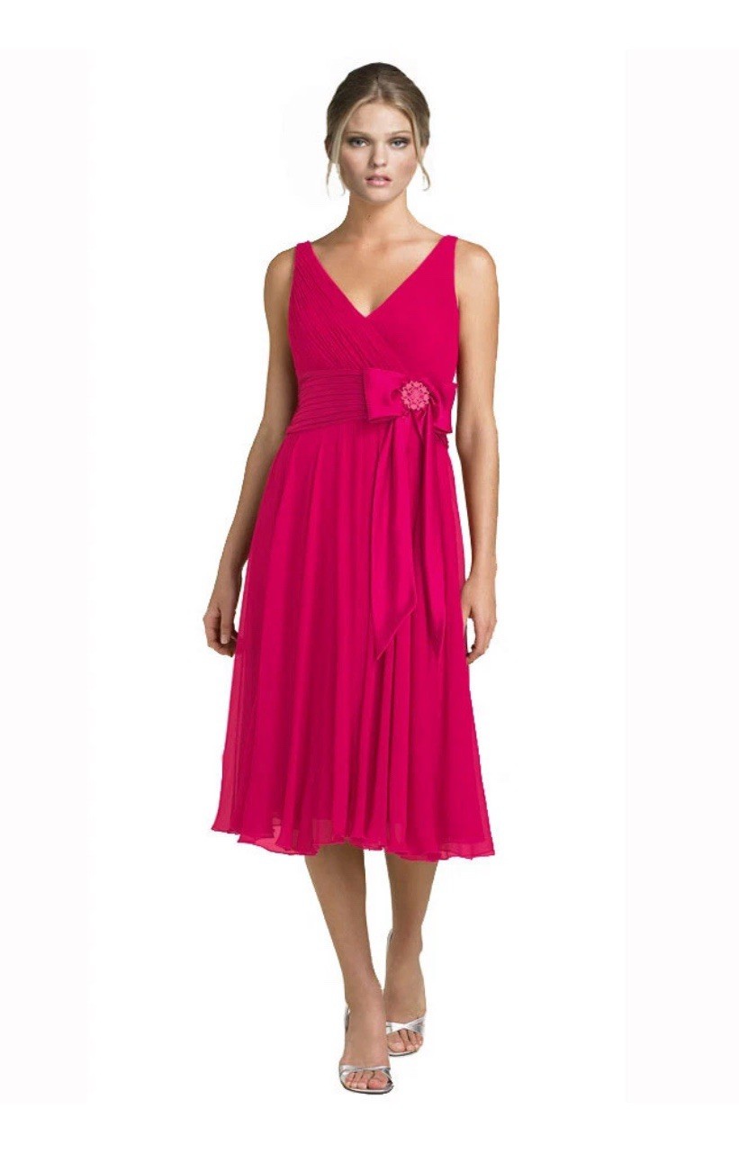Tadashi Collection Silk Chiffon Cocktail Formal Party Dress Fuchsia Fit Flare