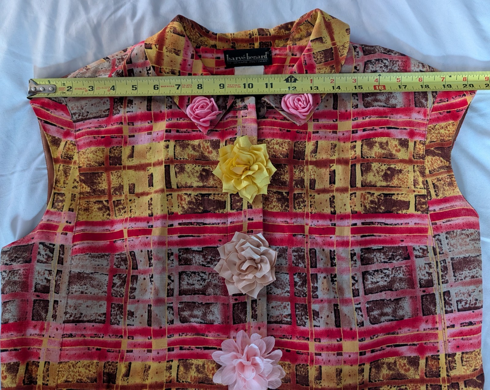 OOAK Pant Suit Women Sz 14 Harve 3D Flower Abstract Color Casual Crop Legs Lined