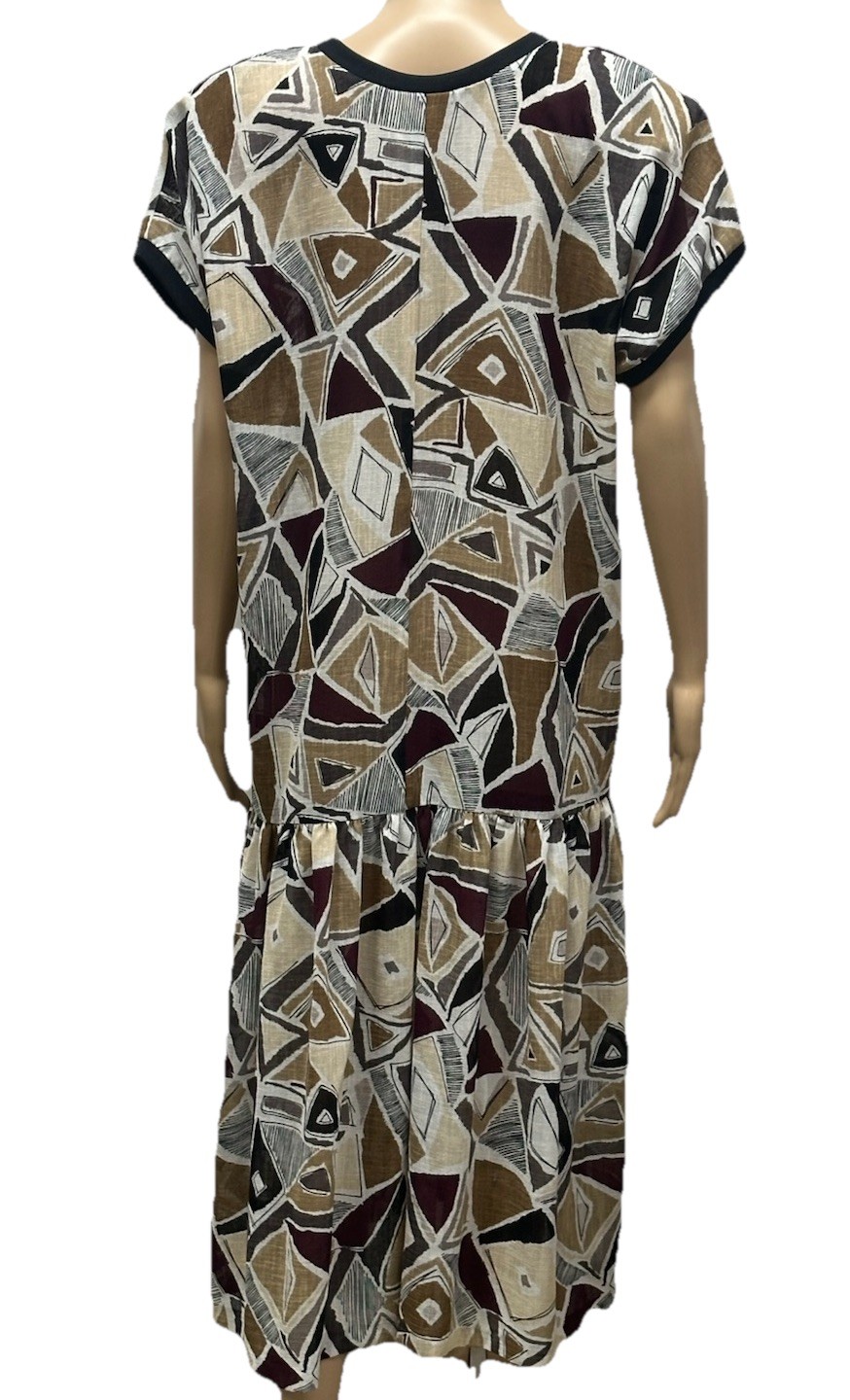 Kenwall Women’s L 12-14 Vintage Australian Made Brown Cream Black Print Dress