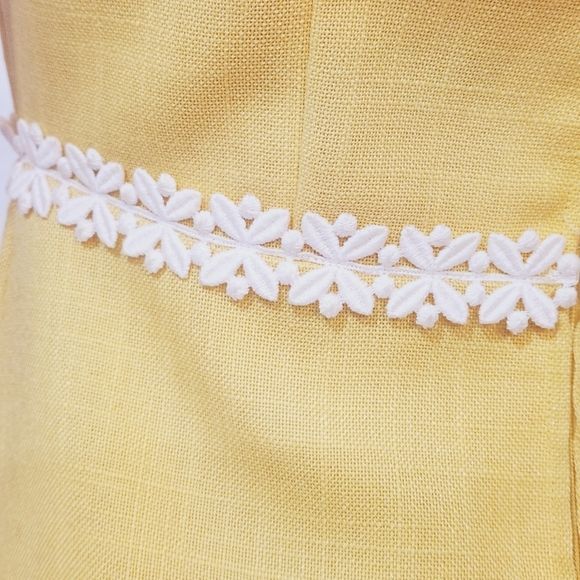 MOLLIE PARNIS BOUTIQUE Vtg 70s Yellow Linen Shift Daisy Dress