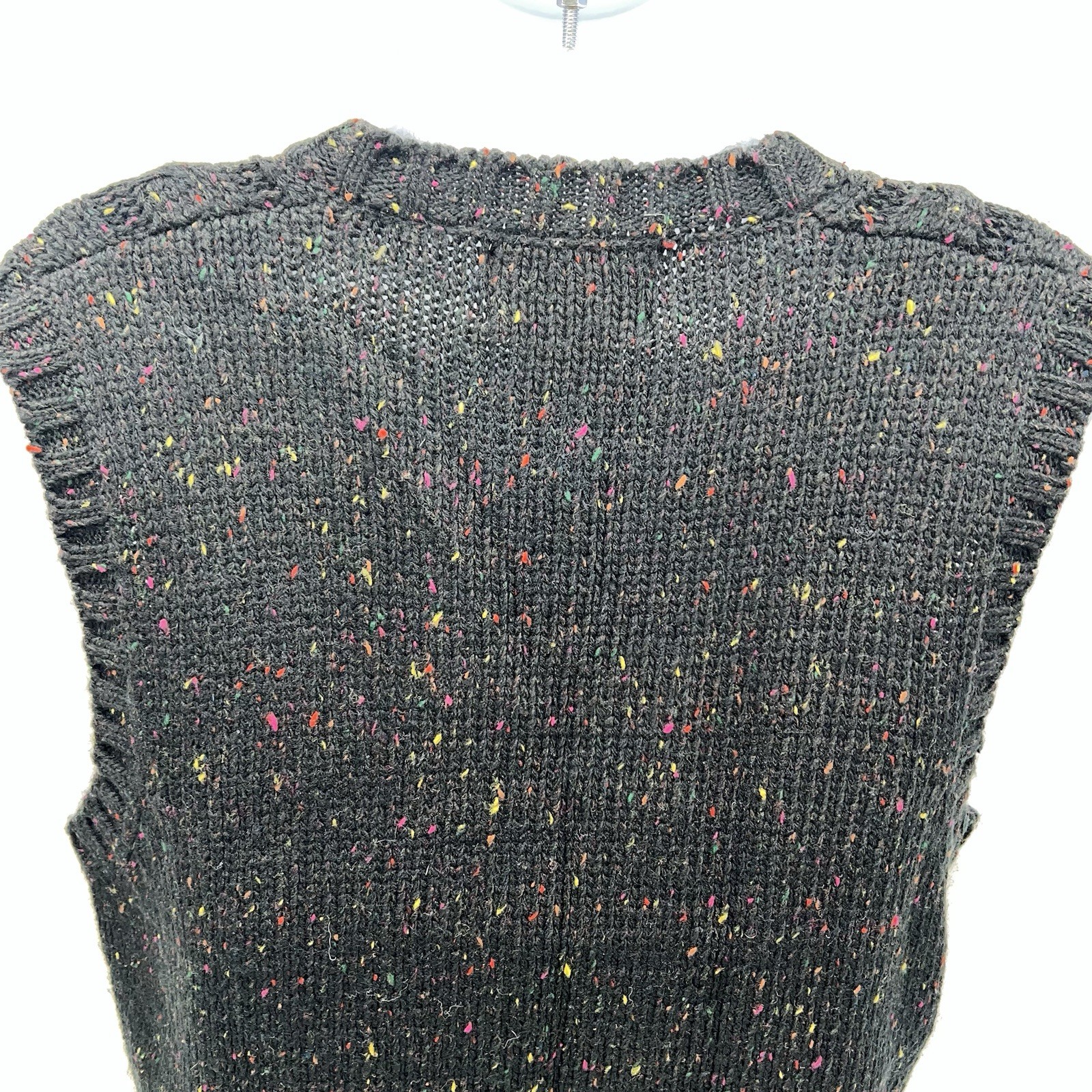 VTG 70s Y2K Unisex Campus Black/Confetti Colored Knit Sweater Vest Size M