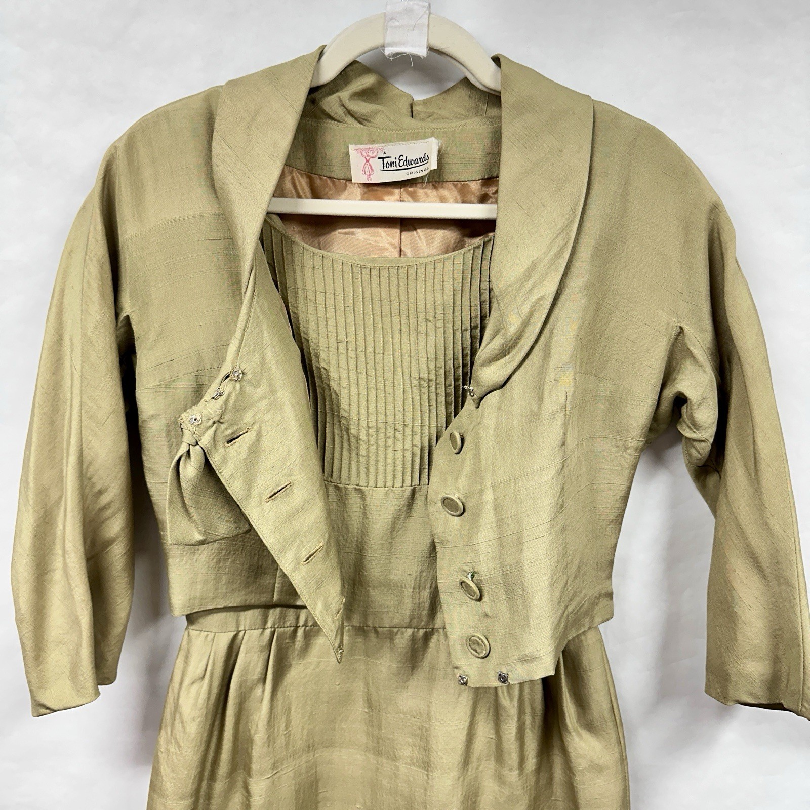 Vintage Toni Edwards Gold Party Dress And Jacket 26 Inch Waist