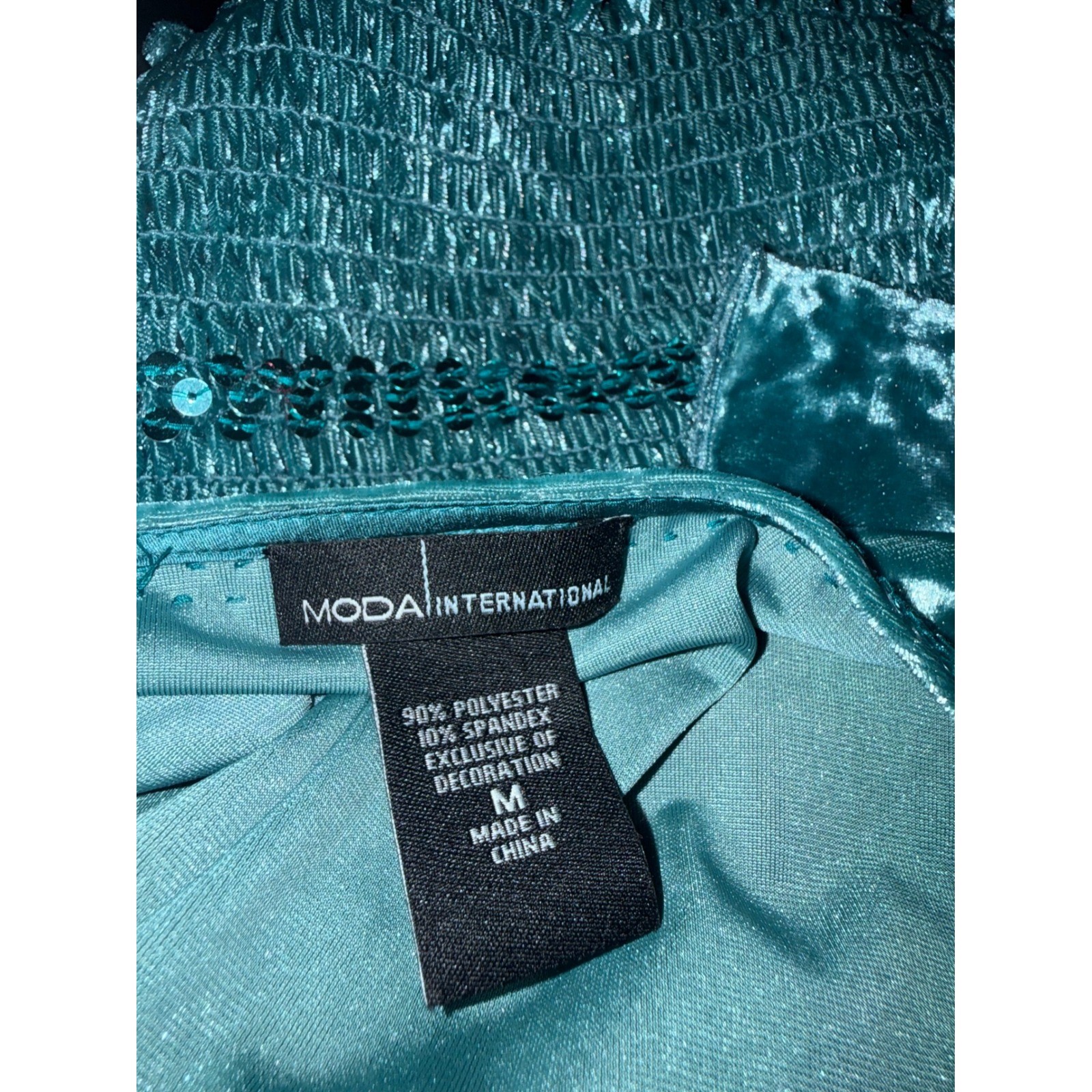Moda Teal Crushed Velvet Smocked Sequin Dress M whimsigoth boho Y2K dainty retro