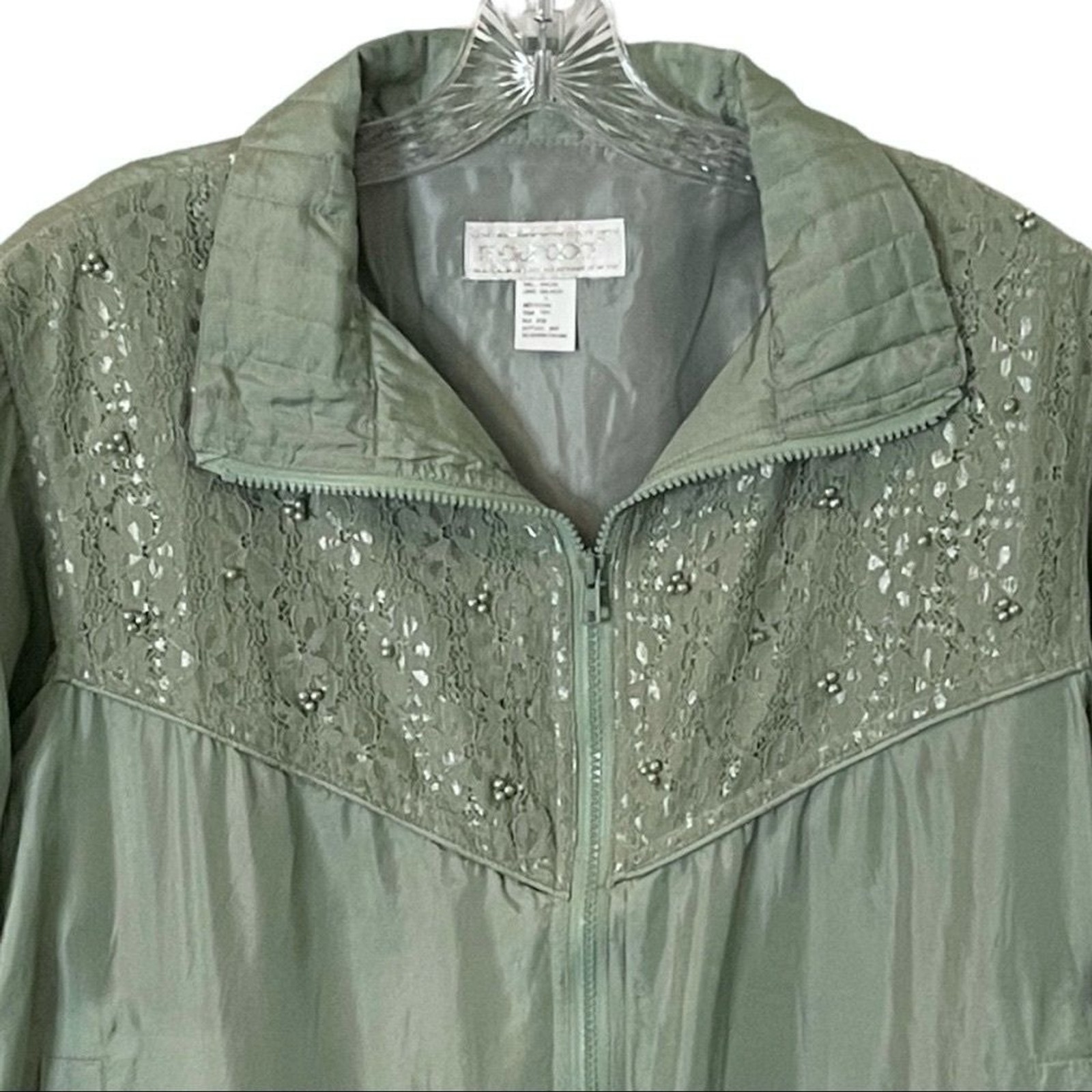 Vintage Y2K Maurada 100% Silk Beaded Lace Tracksuit Set XL Sage Jogger Jacket