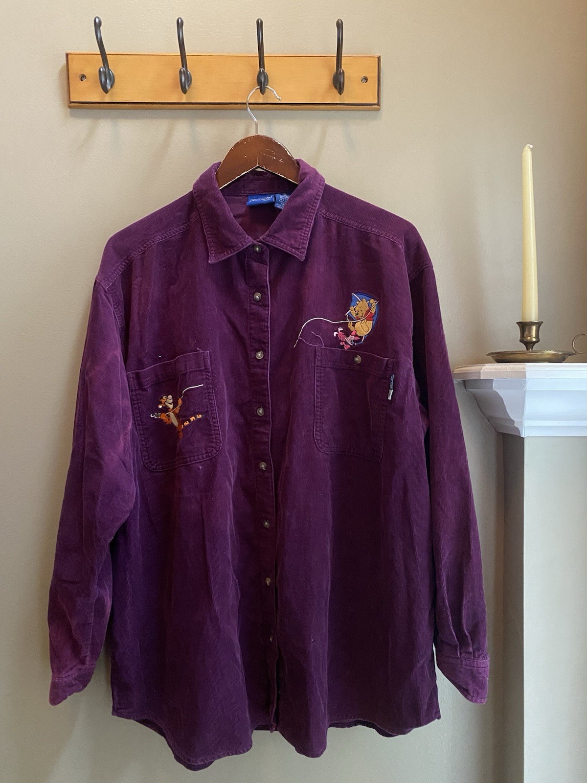 Vintage XL Purple Corduroy Winnie the Pooh Tigger 100 Acre Woods Disney Shirt