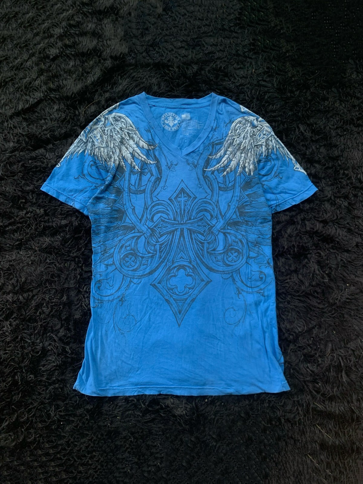 Affliction Blue Cross Wings Graphic T Shirt Mens Y2K Goth(SEE DESCRIPTION!!!)