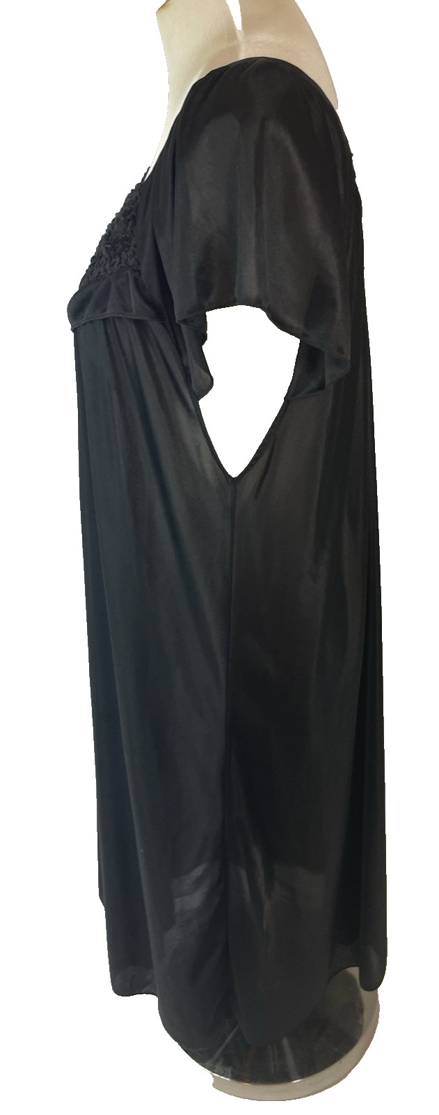 VTG EZI Brands Black Flutter Sleeve Lace Rosettes Bodice Nightgown Negligee 3X