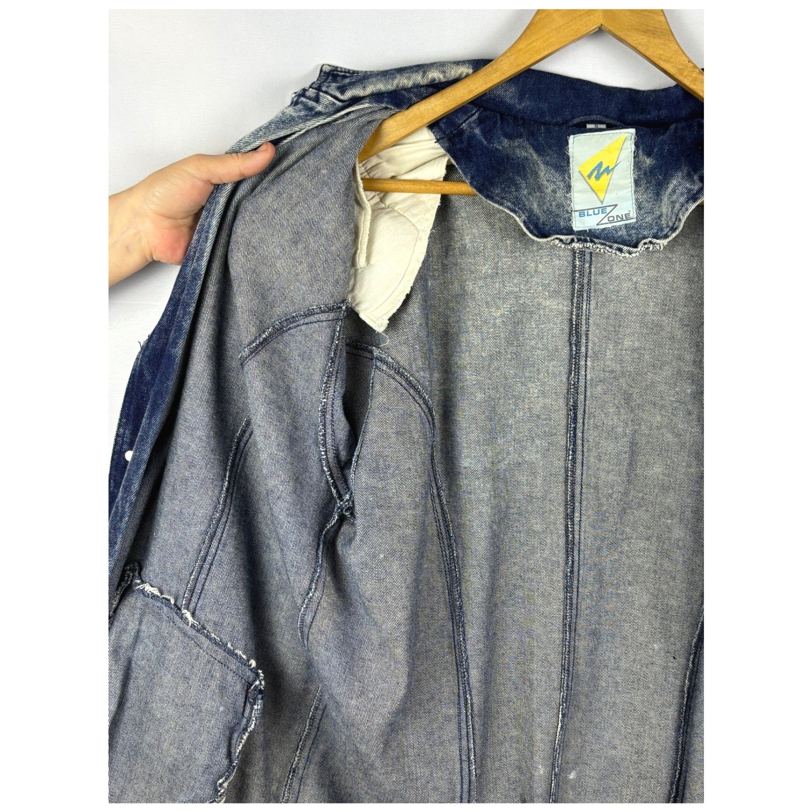 VTG Blue Zone Acid Wash Denim Duster Coat XL 80s Moto Edgy Boho Retro Streetwear