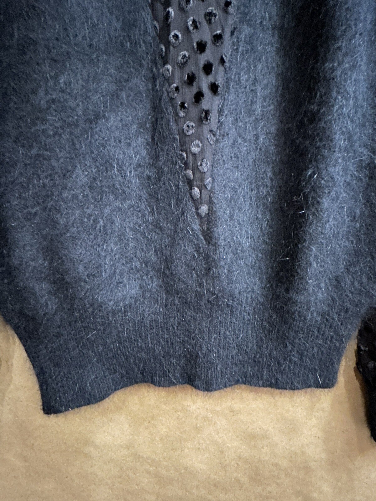 Vintage Black Sweater Size M Italy For Bullock’s Angora/ Wool Polka Dot Sleeves