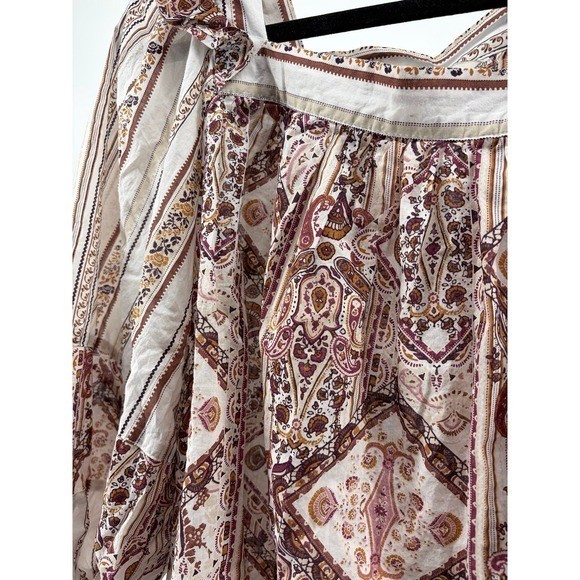 EST 1946, Boho Peasant Top Cotton Cream Brown Cottagecore Long Sleeve Hippie